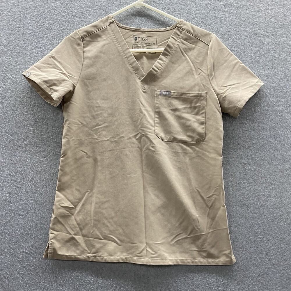 FIGS Catarina One-Pocket Scrub Top Womens XS Boulder Taupe Beige Technical 1955